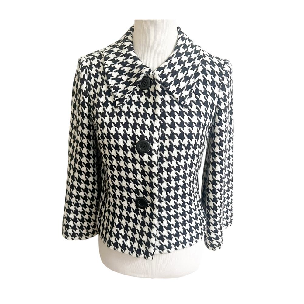 Spense Blazer Jacket Women's Small Black White Houndstooth Button Front Cropped